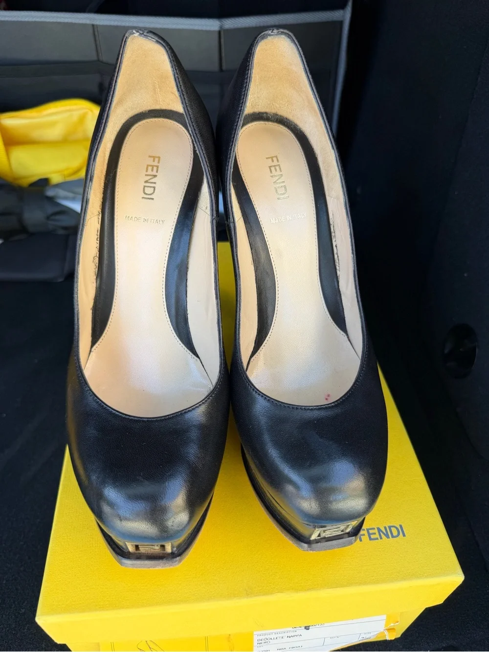 Fendi Black Leather Platform Pumps with Gold FF Logo